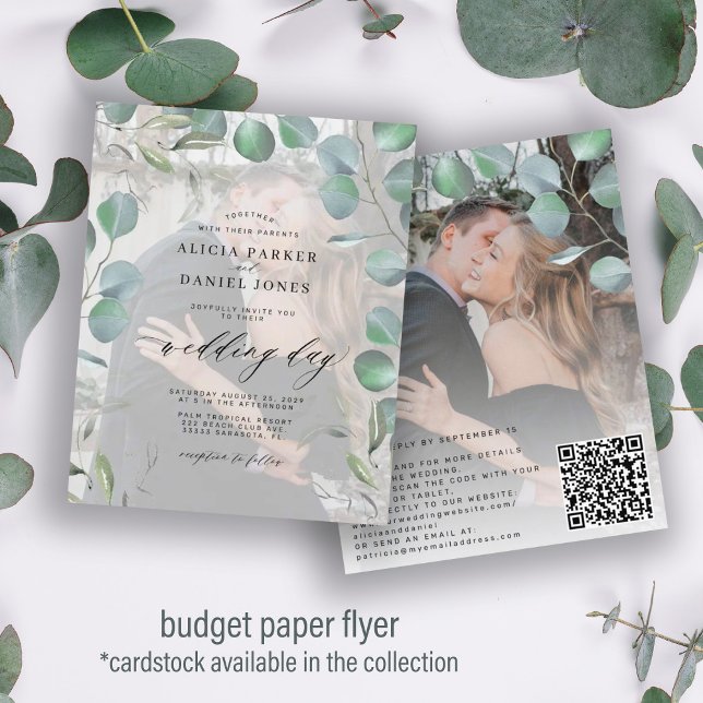 Elegant eukalyptus fotografisk bröllopsinbjudan ti flygblad (Skapare uppladdad)