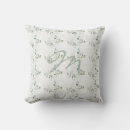 Elegant Eukalyptus Grön Monogram Kudde