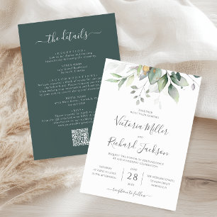 Elegant Eukalyptus Grönska Allt I En QR Bröllop Inbjudningar