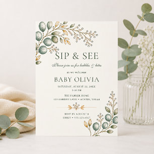 Elegant Eukalyptus Grönska Baby Shower Sip & See Inbjudningar