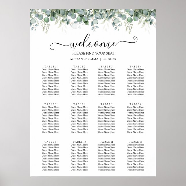Elegant Eukalyptus Grönska Bröllop Poster (Framsidan)