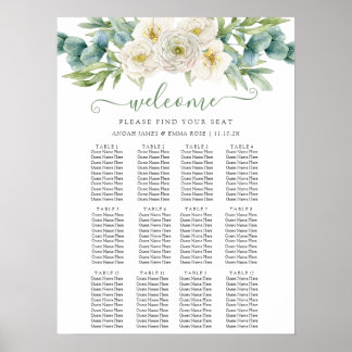 Elegant Eukalyptus Grönska Bröllops Sittplatskarta Poster