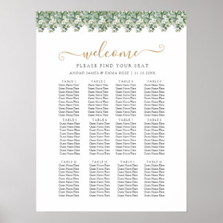 Elegant Eukalyptus Grönska Bröllops Sittplatskarta Poster