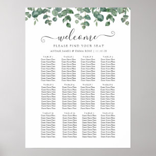 Elegant Eukalyptus Grönska Bröllops Sittplatskarta Poster