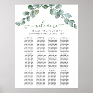 Elegant Eukalyptus Grönska Bröllops Sittplatskarta Poster