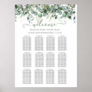Elegant Eukalyptus Grönska Bröllops Sittplatskarta Poster