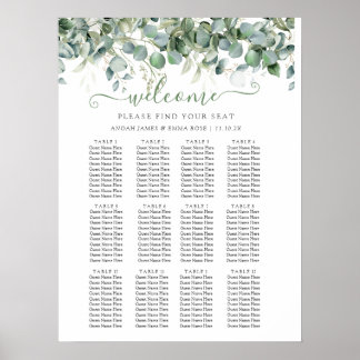 Elegant Eukalyptus Grönska Bröllops Sittplatskarta Poster