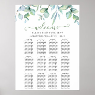 Elegant Eukalyptus Grönska Bröllopsplatskarta Poster