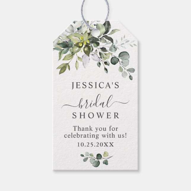Elegant Eukalyptus Grönska Favor Tack Presentetikett (Framsidan)