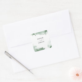 Elegant Eukalyptus Grönska Watercolor Bröllop Fyrkantigt Klistermärke