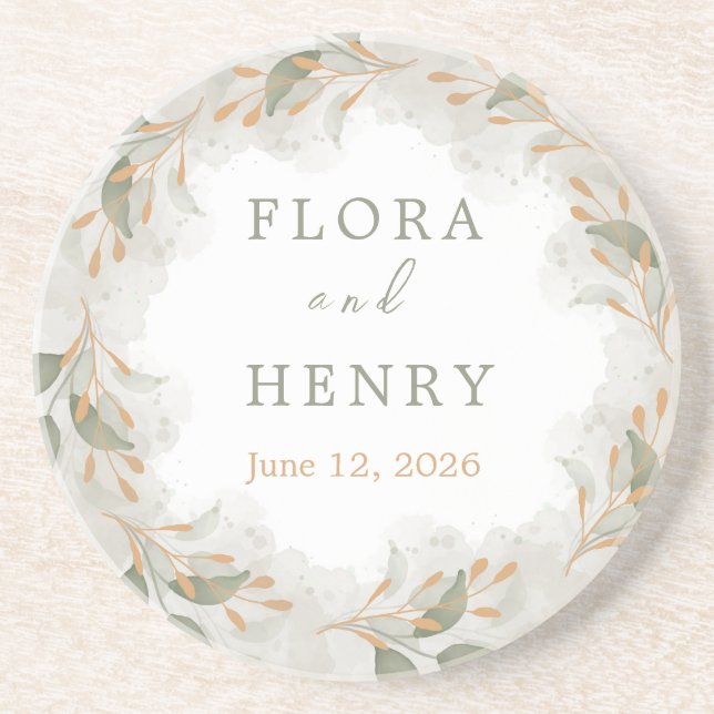 Elegant Eukalyptus Grönska Watercolor Bröllopspapp Underlägg (Framsidan)