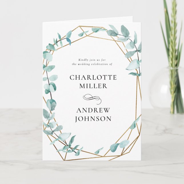 Elegant Eukalyptus Grün Guld Inbjudan (Framsida)