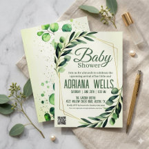 elegant Eukalyptus & Guld Geometrisk Bebis Shower