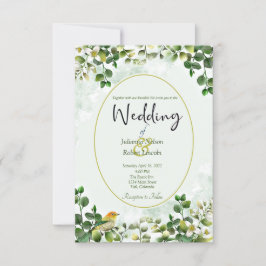 Elegant Eukalyptus i grönt och guld bröllopsinbjud Inbjudningar