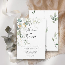 Elegant Eukalyptus och Guld Grönska Bröllop Inbjudningar