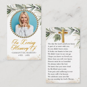 Elegant Eukalyptus Photo Funeral Prayer Card Visitkort