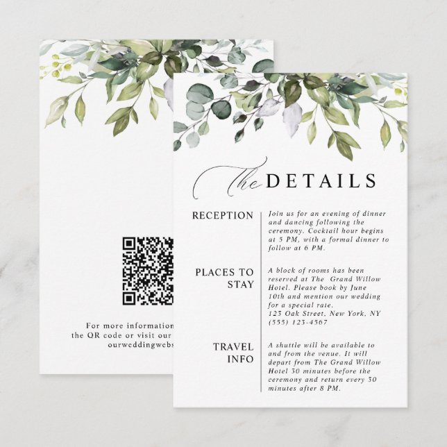 Elegant Eukalyptus QR-kod Botanisk Bröllop Tilläggskort (Fram/baksida)