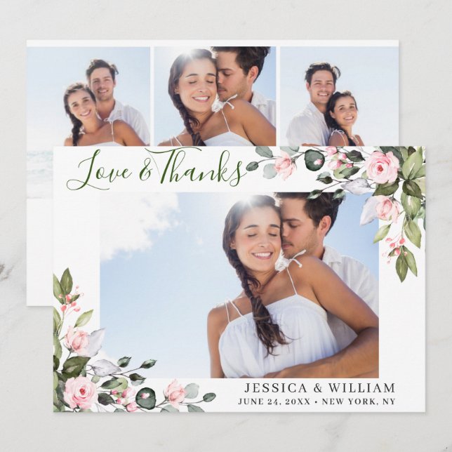 Elegant Eukalyptus Rosa Blommor 4 FOTO Tack Kort (Fram/baksida)