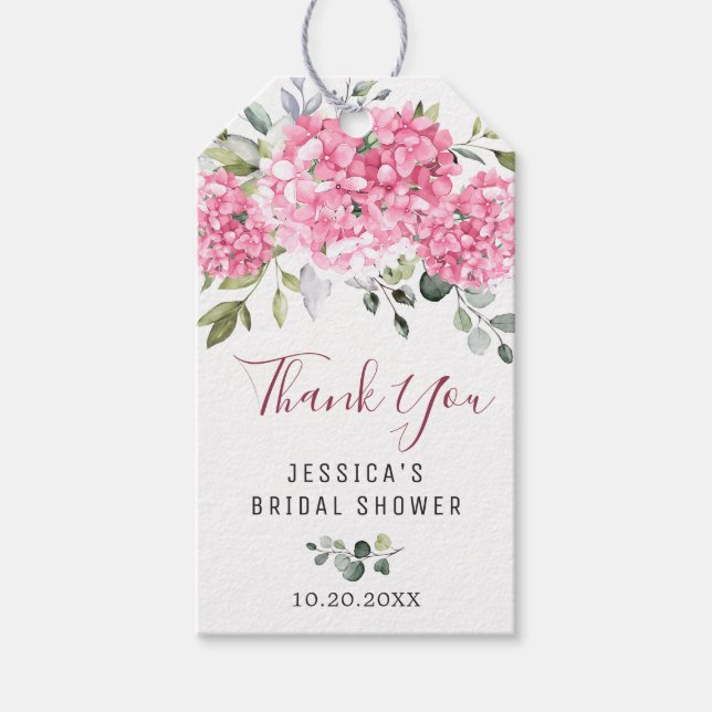 Elegant Eukalyptus Rosa Hortensia För Förmån Tacks Presentetikett (Framsidan)