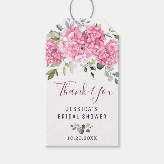 Elegant Eukalyptus Rosa Hortensia Fördel Tacksamhe Presentetikett (Framsidan)