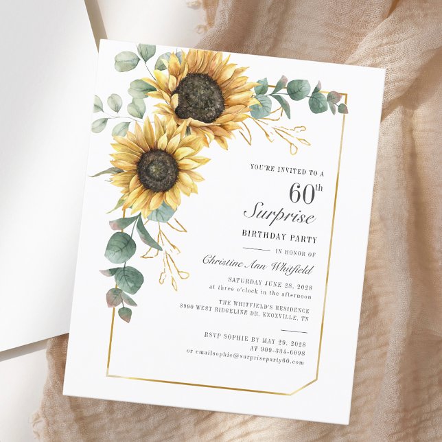 Elegant Eukalyptus Solros Script 60-årsdag (Elegant Eucalyptus Sunflower Script 60th Birthday)