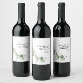Elegant Eukalyptus Vattenfärg Bröllopsdusch Vinflaska Etikett