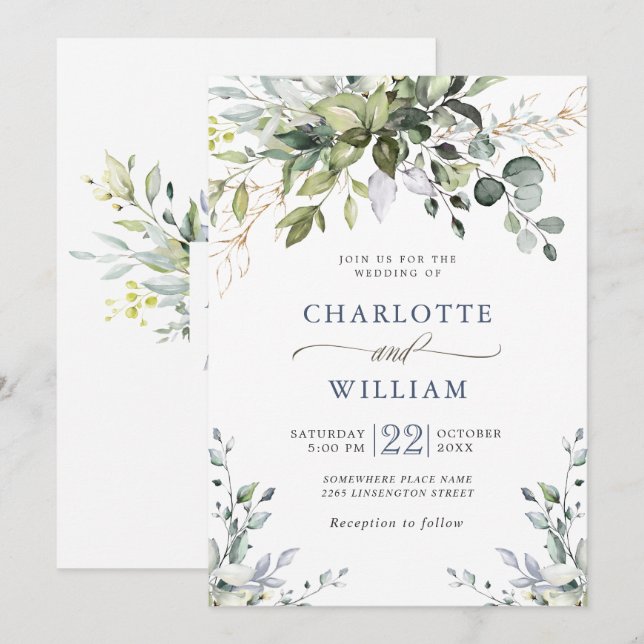 Elegant Eukalyptus Växthus Bröllop Inbjudningar (Fram/baksida)