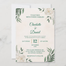 Elegant Eukalyptus Vit Blommig Bröllopsinbjudan