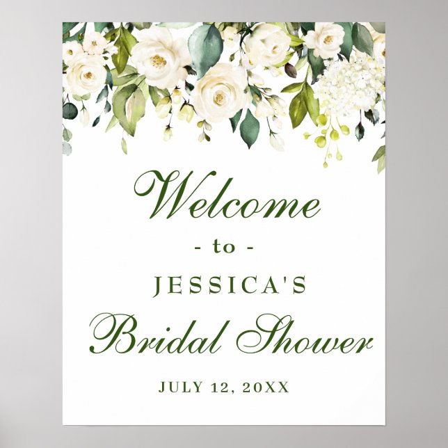 Elegant Eukalyptus Vita Rosor Bröllopsfest Poster (Framsidan)