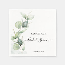 Elegant Eukalyptus Watercolor Bröllopsdusch Papper Pappersservett