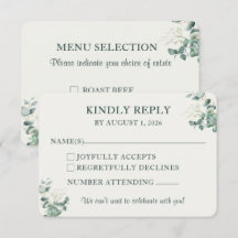 Elegant eukalyptusbröllop RSVP med måltidsval