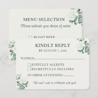 Elegant eukalyptusbröllop RSVP med måltidsval OSA Kort