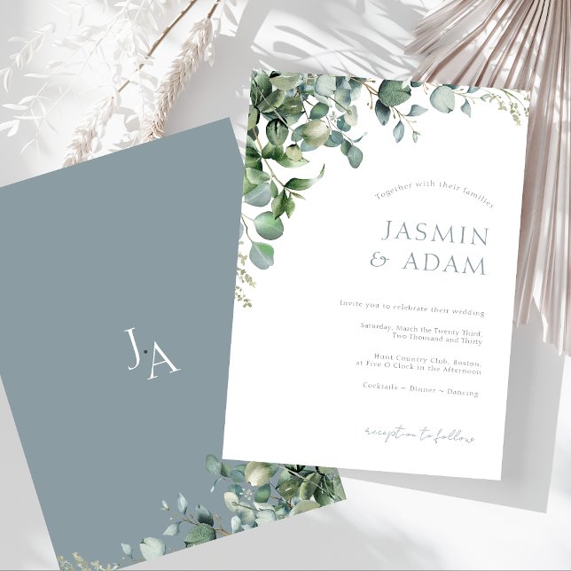 Elegant Eukalyptusgrönska Botanisk Bröllop Inbjudningar (Elegant Eucalyptus Leaves Greenery Foliage Wedding Invitation)