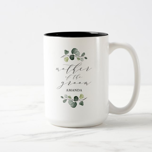 Elegant Eukalyptusgrönska Brudgummens Mor Två-Tonad Mugg (Höger)