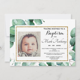 Elegant Eukalyptusgrönska Dopinbjudan Inbjudningar