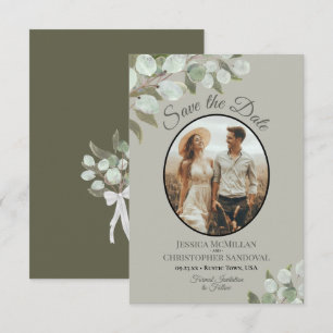 Elegant Eukalyptusgrönska & Foto Sage Bröllop Spara Datumet