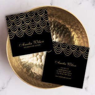 Elegant Event Planner Black Faux Guld Geometric Fyrkantigt Visitkort