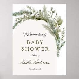 Elegant Evergreen Arch Baby Shower Välkommen Poster