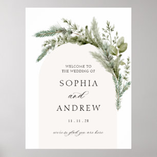 Elegant Evergreen Arch Bröllop Välkommen Poster