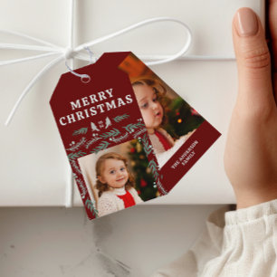 Elegant Evergreen Garland Gräns Two Photo Presentetikett