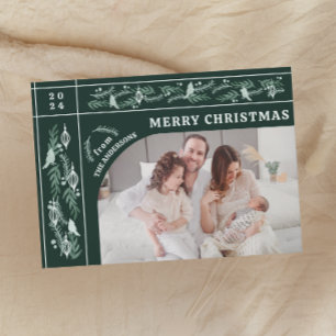 Elegant Evergreen Garland Modern Photo jul Julkort