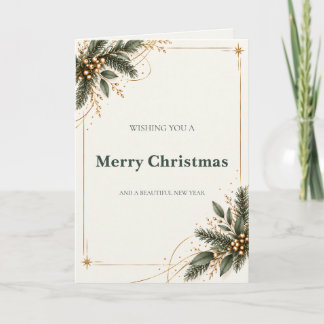 Elegant Evergreen Gold Christmas Card Helgkort