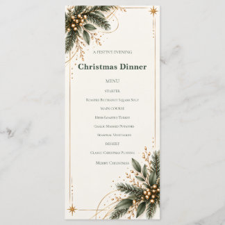 Elegant Evergreen Gold Christmas Dinner Menu Meny