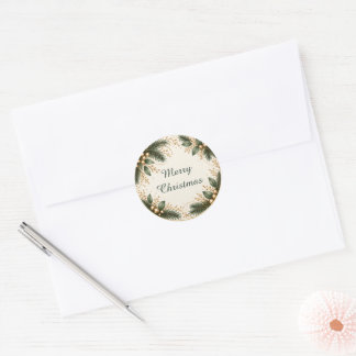 Elegant Evergreen Gold Christmas Stickers Runt Klistermärke