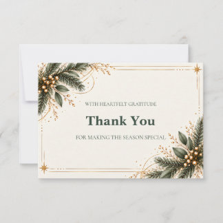 Elegant Evergreen Gold Christmas Thank You Card Tack Kort