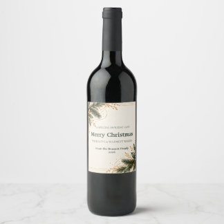 Elegant Evergreen Gold Christmas Wine Label Vinflaska Etikett