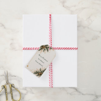 Elegant Evergreen Gold Merry Christmas Gift Tags Presentetikett