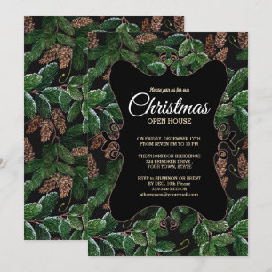 Elegant Evergreen jul Open House Inbjudningar
