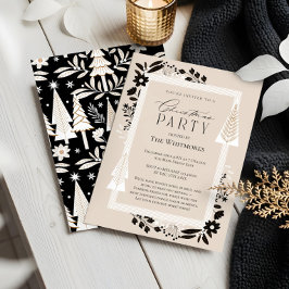 Elegant Evergreen Träd & Blommigt jul Party Inbjudningar