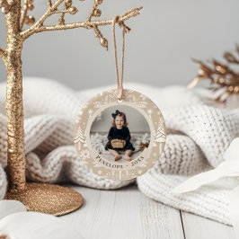 Elegant Evergreen Träd & Blommigt Photo jul Julgransprydnad Keramik